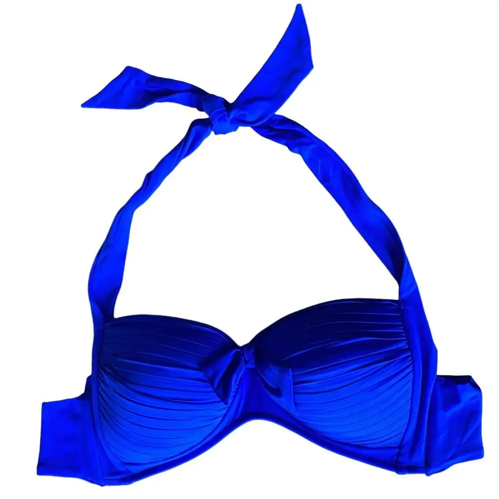 Seafolly Soft Cup Halter Bikini Top Small / Medium D Cup Royal Blue Swim NWOT
